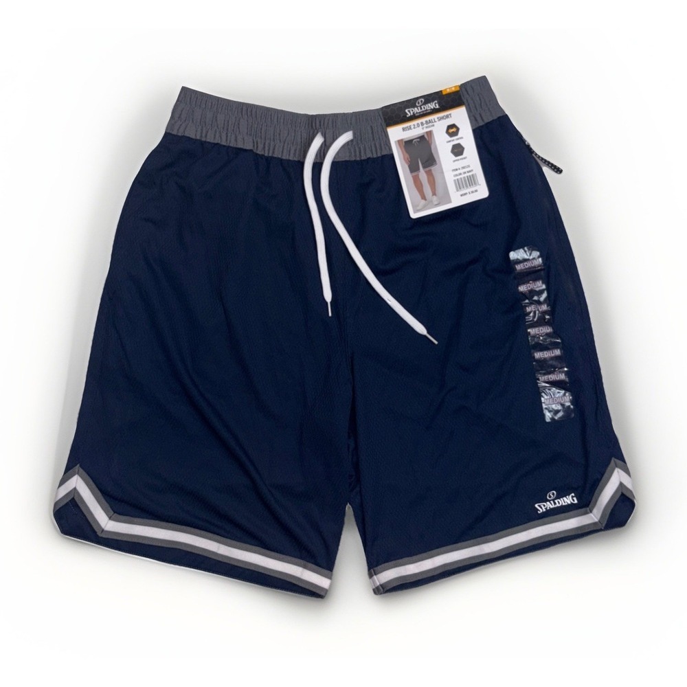 Spalding Rise 2.0 Basketball Short 9" Inseam Zipper Pocket Navy Blue Mens Medium